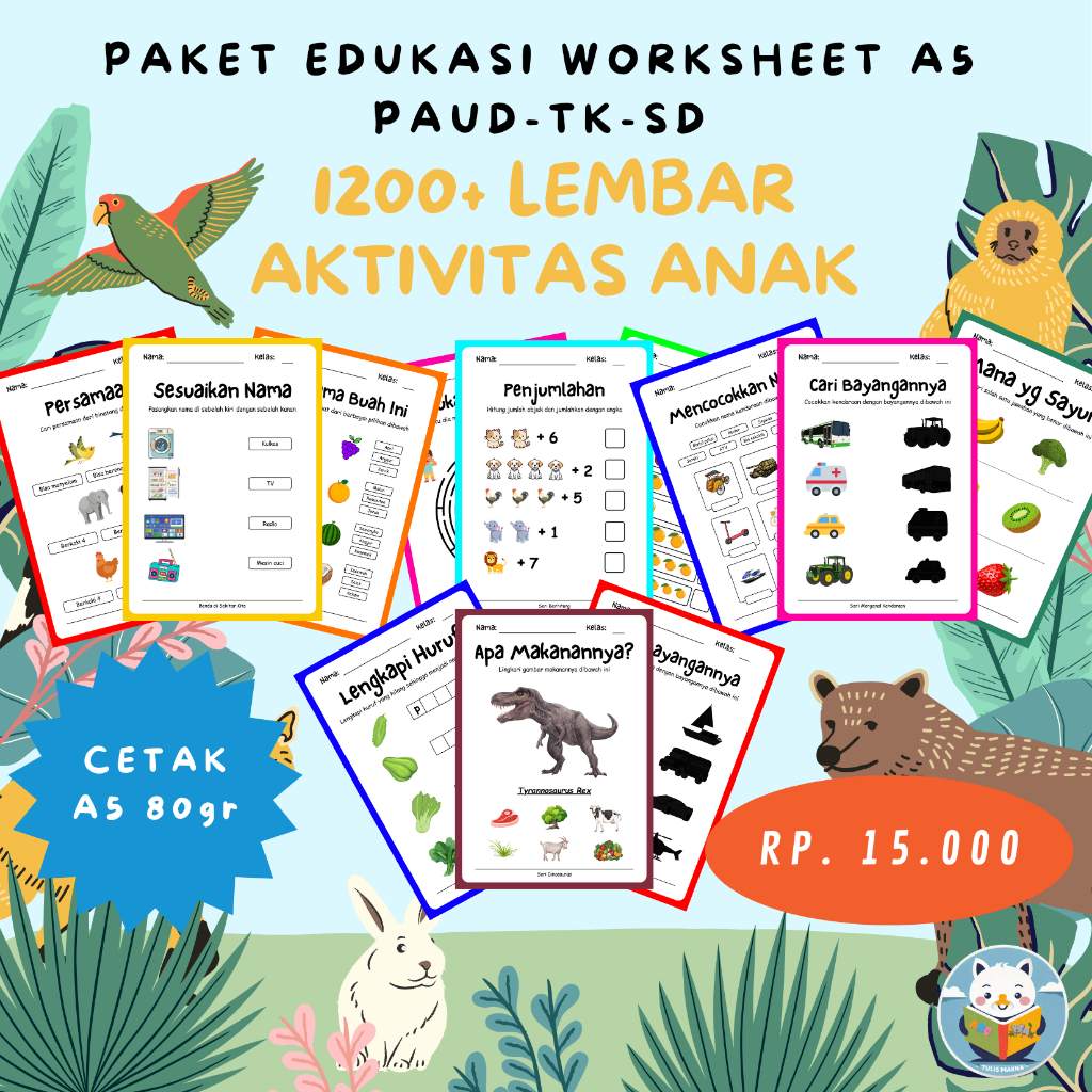 

LEMBAR KERTAS AKTIVITAS ANAK. WORKSHEET ANAK PAUD-TK-SD Kertas A5. 100-150 halaman