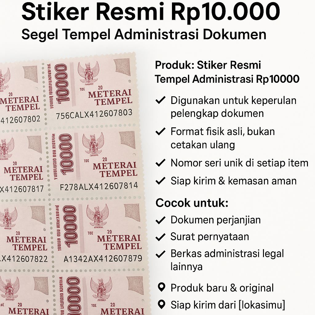 

Stiker Resmi Rp10.000 | Segel Tempel Administrasi Dokumen