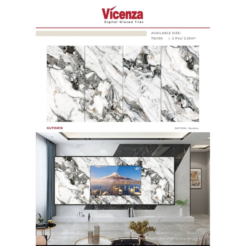 GRANIT MEREK VICENZA TYPE DIGITAL GLAZED TILES GL715016 UKURAN 75X150