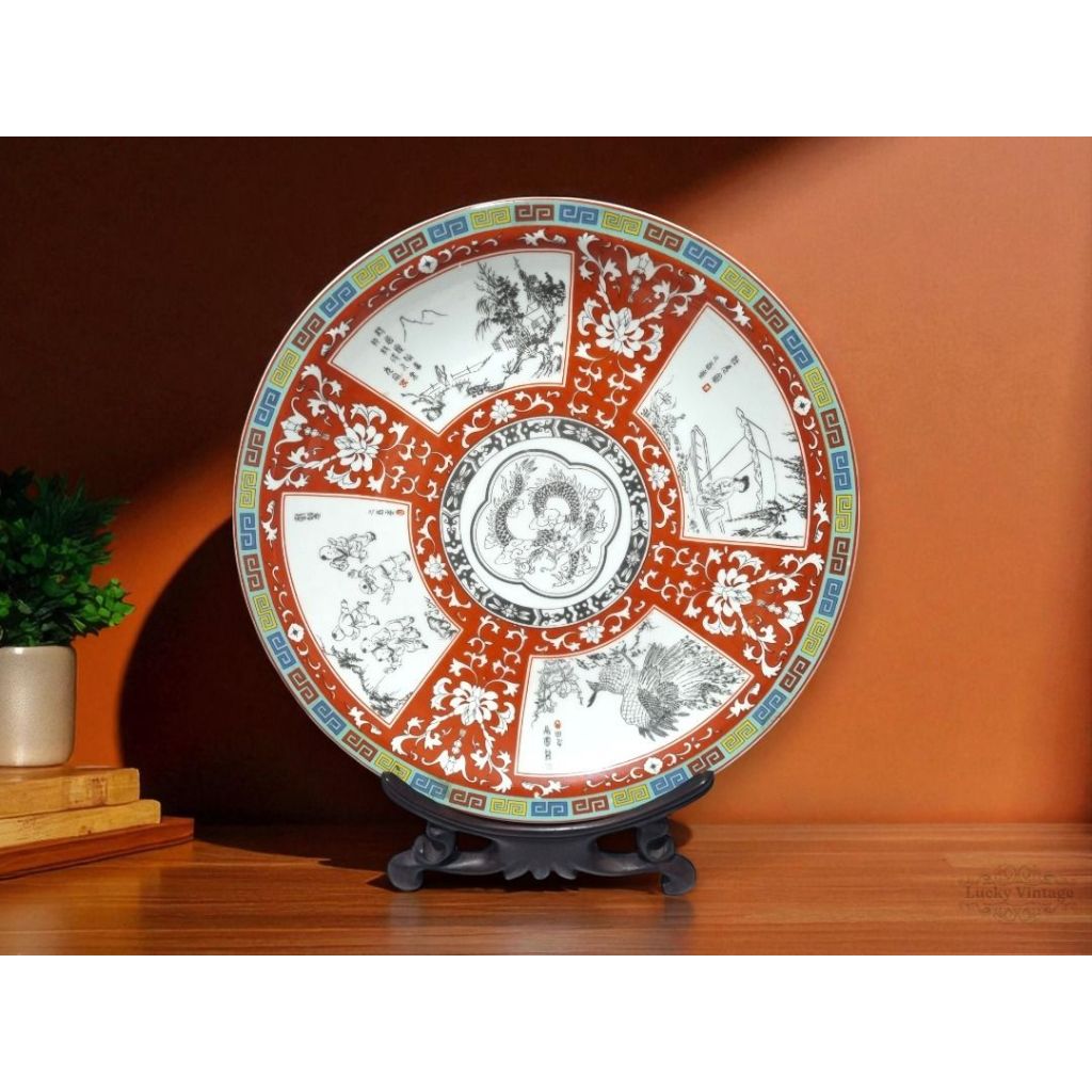 Vintage Piring Hias Dragon Porselin Plate Oriental