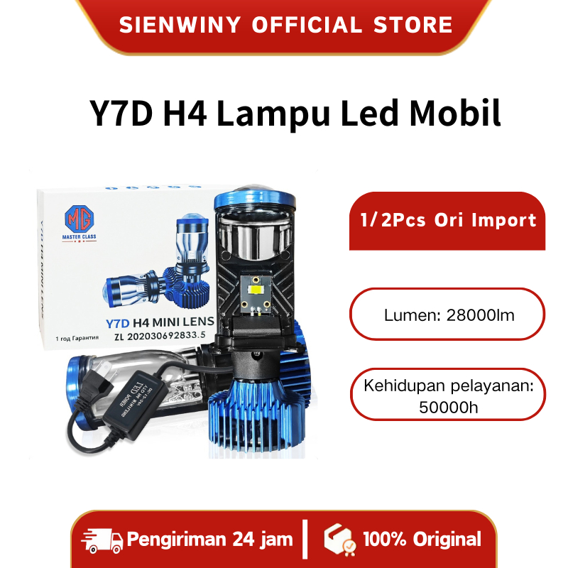 SIENWINY  2Pcs Lampu Led Mini Projie Y7 H4 100W