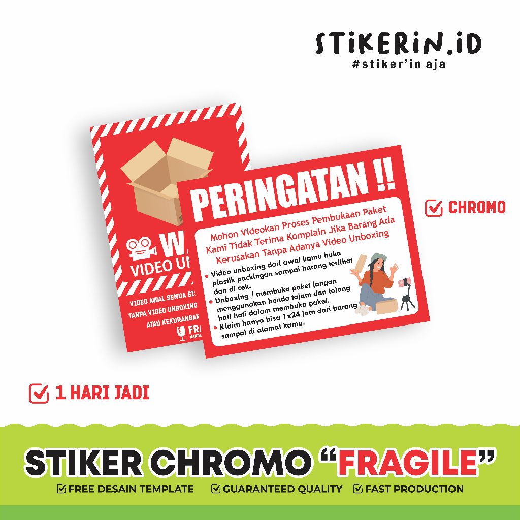 

(A3+) Stiker Fragile | Stiker unboxing paket | Include Cutting