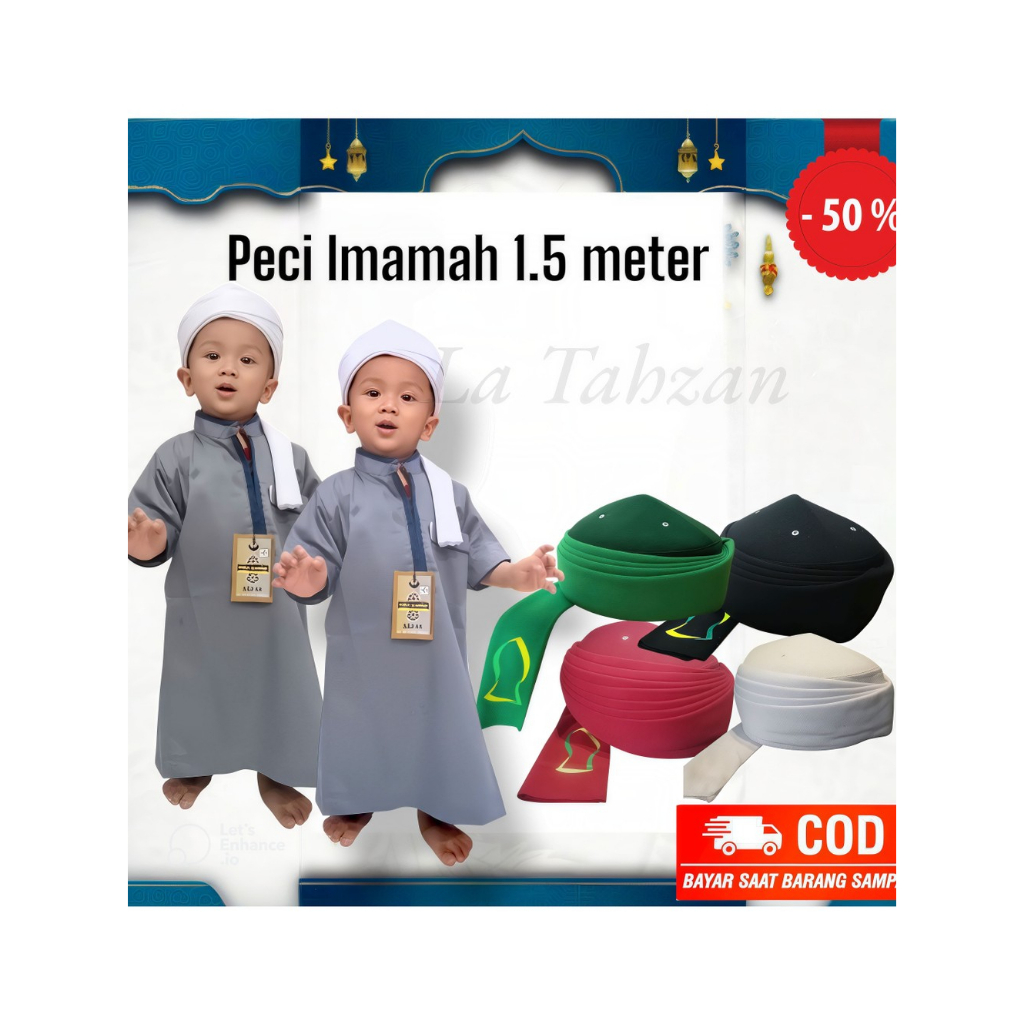 Sorban Imamah 1.5 meter / Peci Imamah Turki / Peci Imamah Habib Permanen Tinggal Pakai Termurah / So