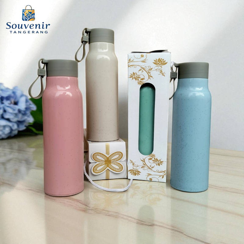 Souvenir Tumbler Botol Go Green Pastel Botol Minum Kaca Jerami/Gandum Tumblr Import 420ml