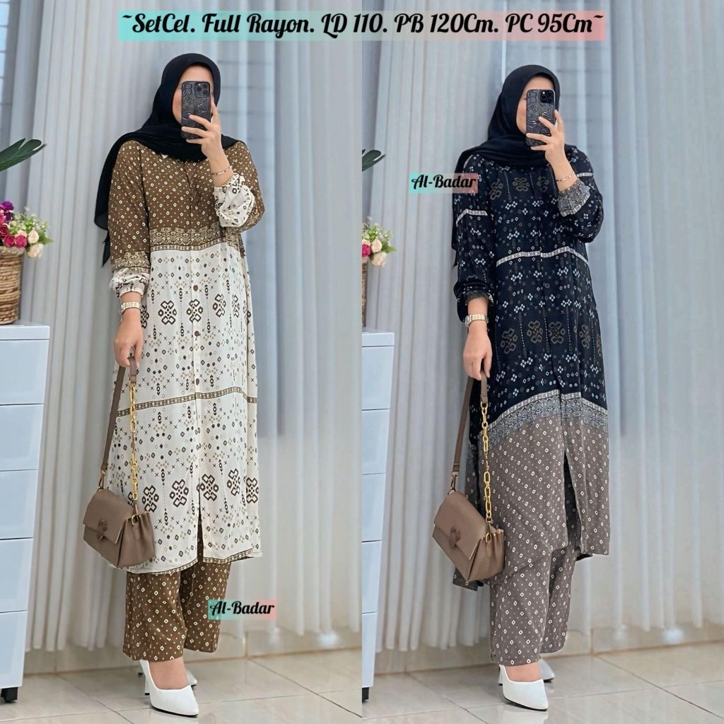 GARANSI SETELAN CELANA LONG TUNIK FULL RAYON LD 110 CM PB 120 CM