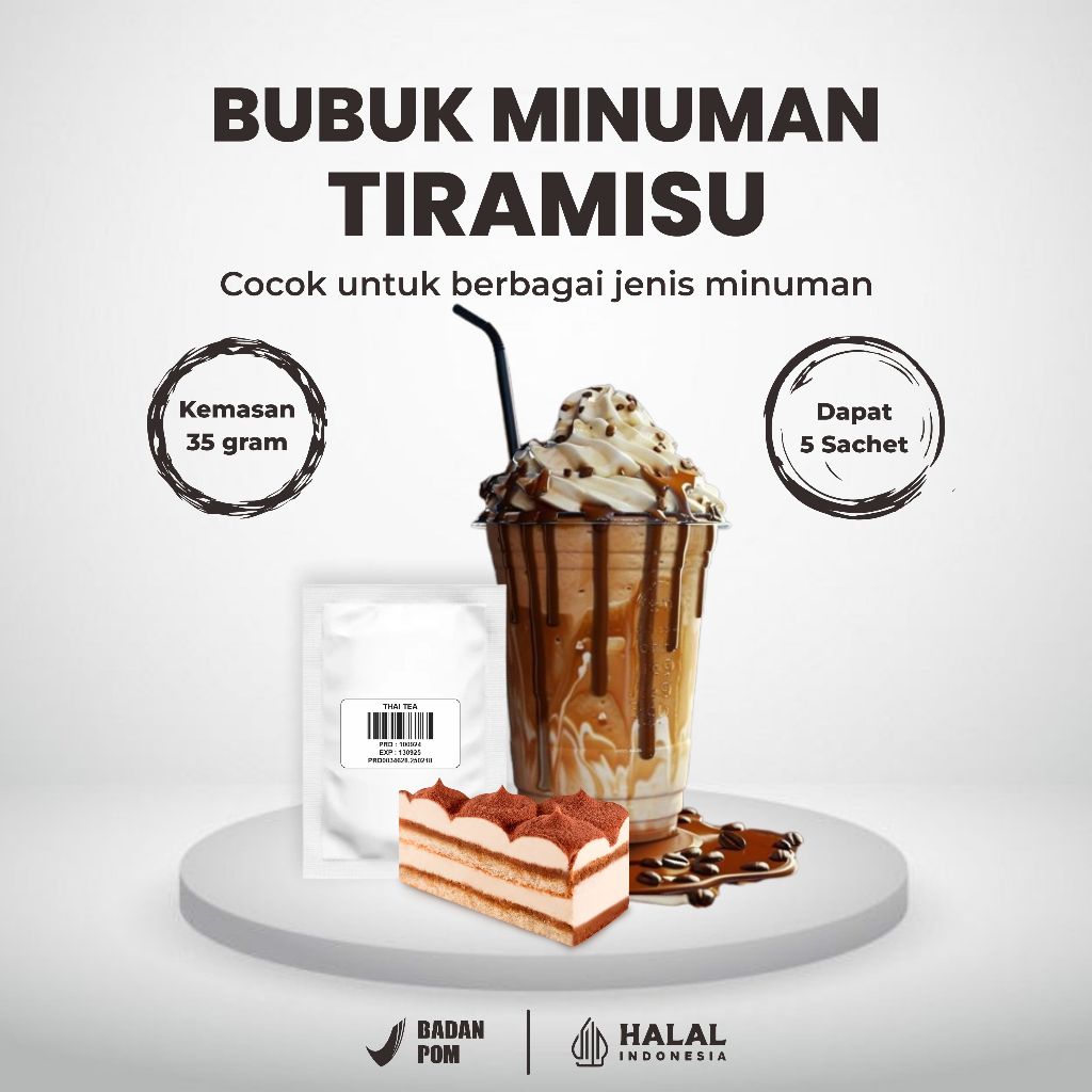 

Bubuk Minuman Rasa Tiramisu 700 Gram - Bubuk Minuman Premium Rasa Tiramisu - Halal & BPOM