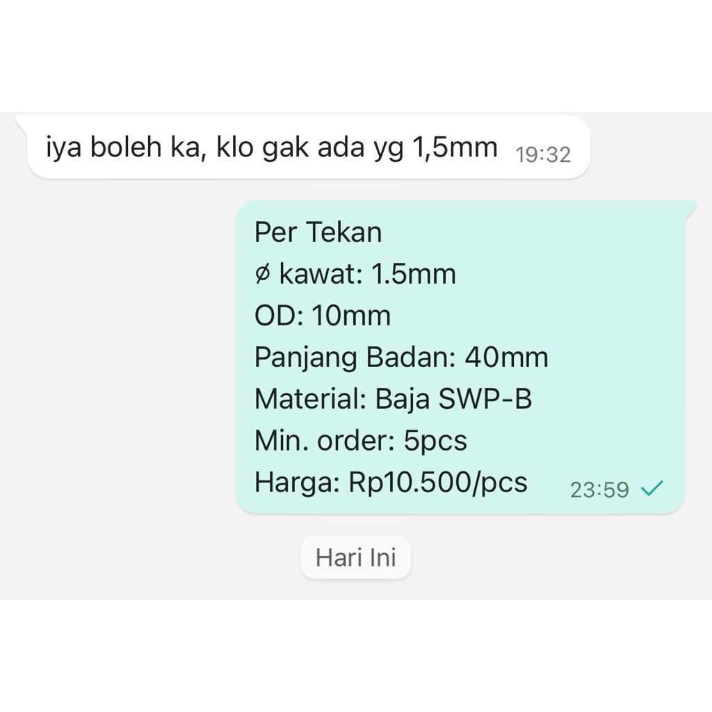 per Spring Pegas Tarik OD 10mm Kawat 1,5mm P.Badan 40mm Baja