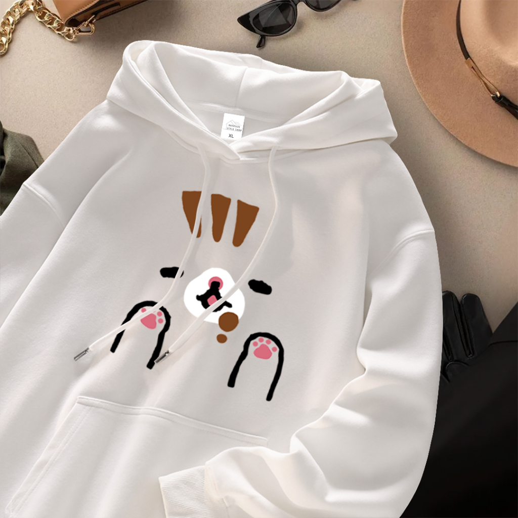 YS Hoodie  Wanita Korean Style Terbaru Hoodie Oversize Wanita Gambar Kucing Lucu Bahan Milk Cotton