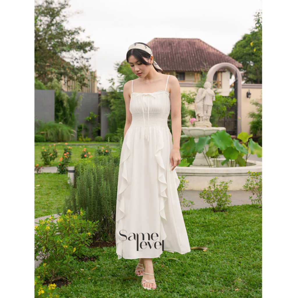 SAMELEVEL Sierra Long Dress in White / Casual Maxi Dress / Gaun Wanita Korea Panjang warna Putih