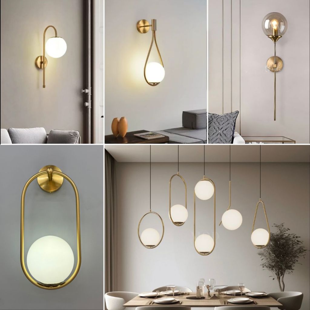 RABBIT Lampu Hias Minimalis Bola Kaca (2PCS) - Dinding & Gantung - Bahan Besi Finish Gold & Kaca Bol