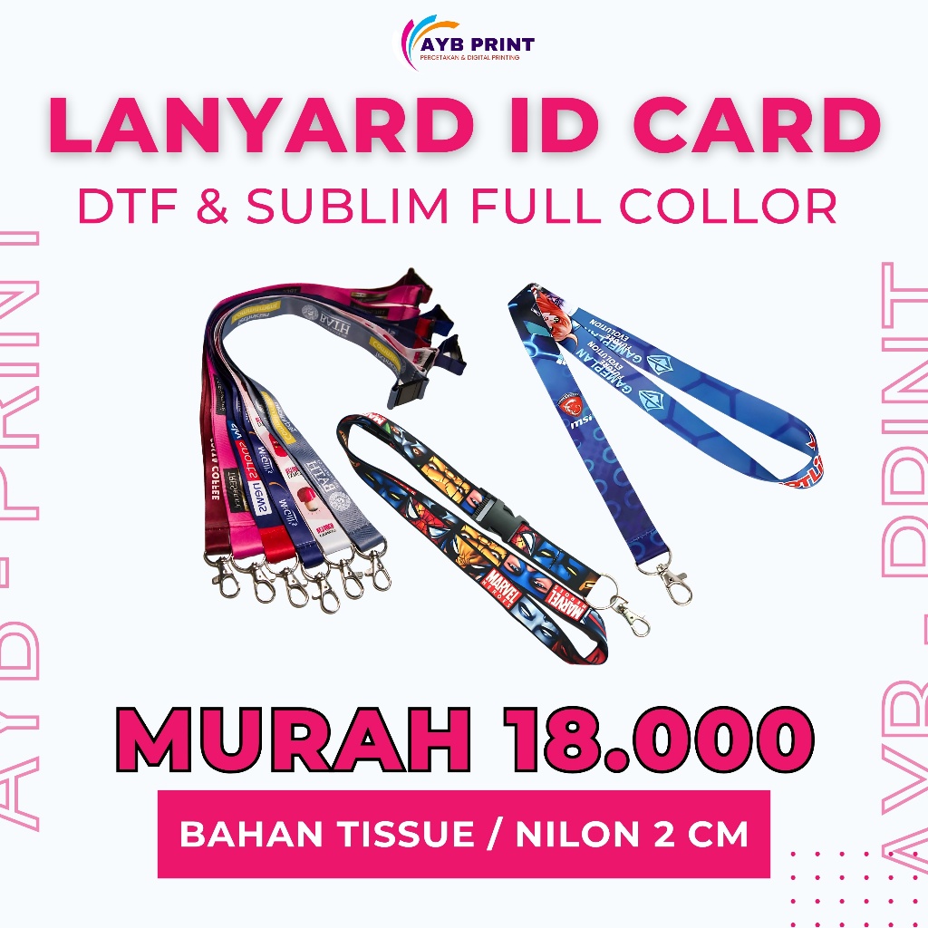 

Lanyard Custom Full Color – DTF / Sublim | Lebar 2 cm | Murah Premium