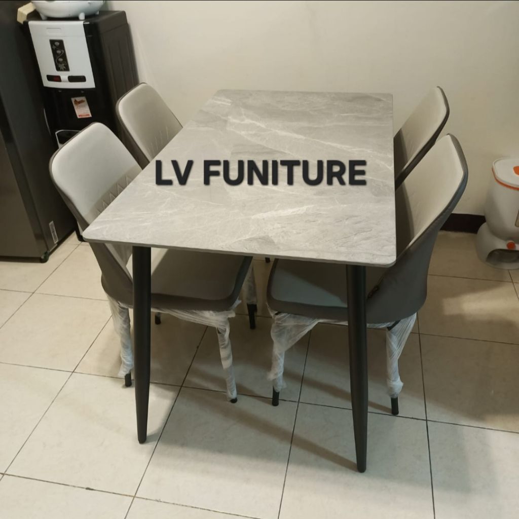 Meja Makan Granit 4 Kursi Grey - Meja Makan Granit Import