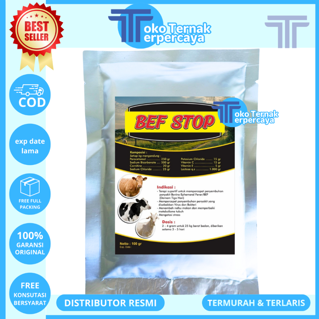 BEF STOP 100 GRAM - Obat Sapi Demam 3 Hari Obat Penurun Panas Flu Sapi Kambing Kerbau Domba