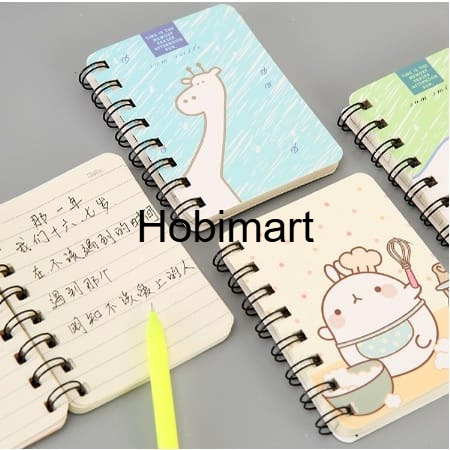 

HM Notebook Ring Motif Karakter Binder Mini Memo Catatan/Ring Spiral Mini Coklat Random Am