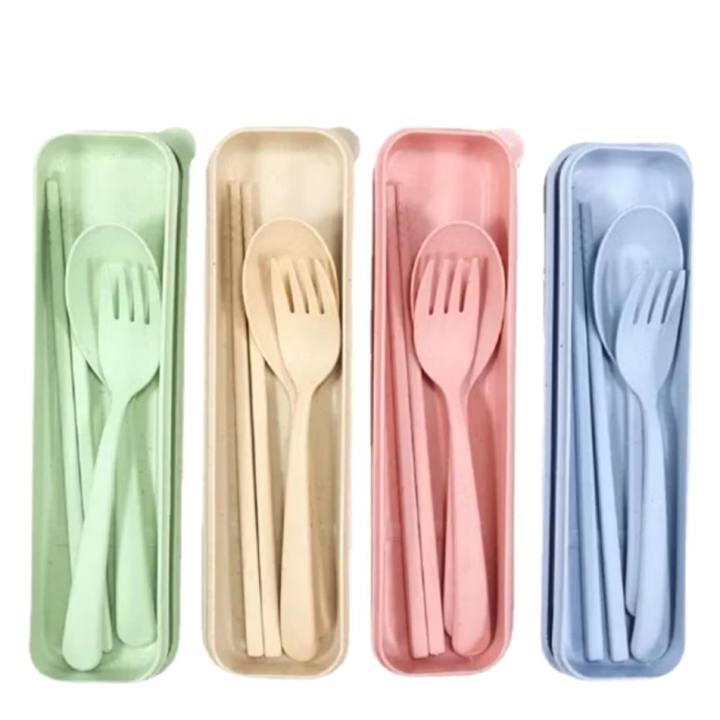 Sendok Jerami Kotak Set Alat Makan Anak Sekolah Sumpit Garpu Souvenir