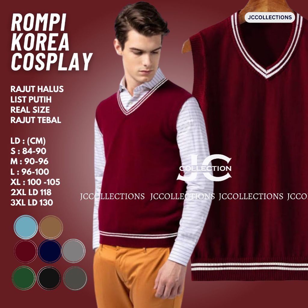 Rompi Rajut Pria Asrama Penyihir List Putih / Vest Rajut Korea Har- Pot JCCollections