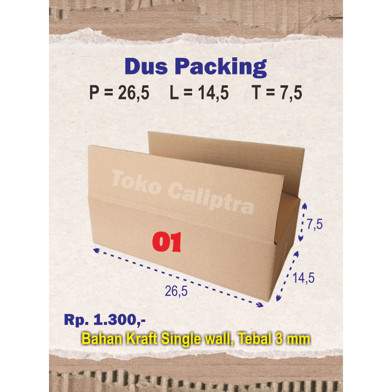 

Kardus Packing 01 PLT (26,5 x 14,5 x 7,5) Cm