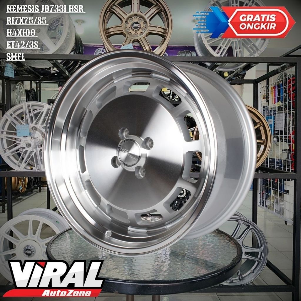 Velg Mobil Ring 17 HSR NEMESIS JD7331 Pelek Racing R17 Celong PCD 4x100 Silver