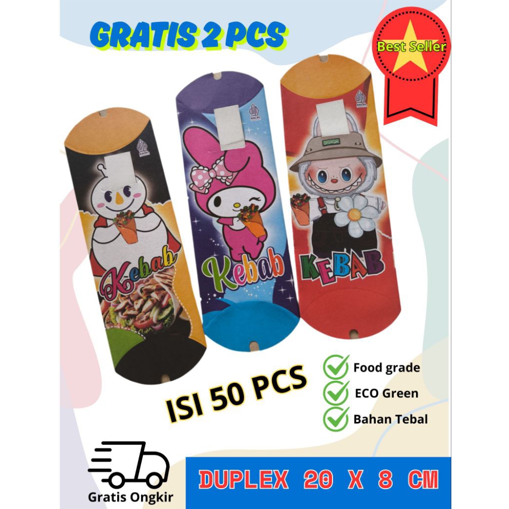 

PROMO Bungkus Kebab, Kantong Kebab, Wadah Kebab ISI 50 PCS gratis 2 pcs 20 x 8 cm
