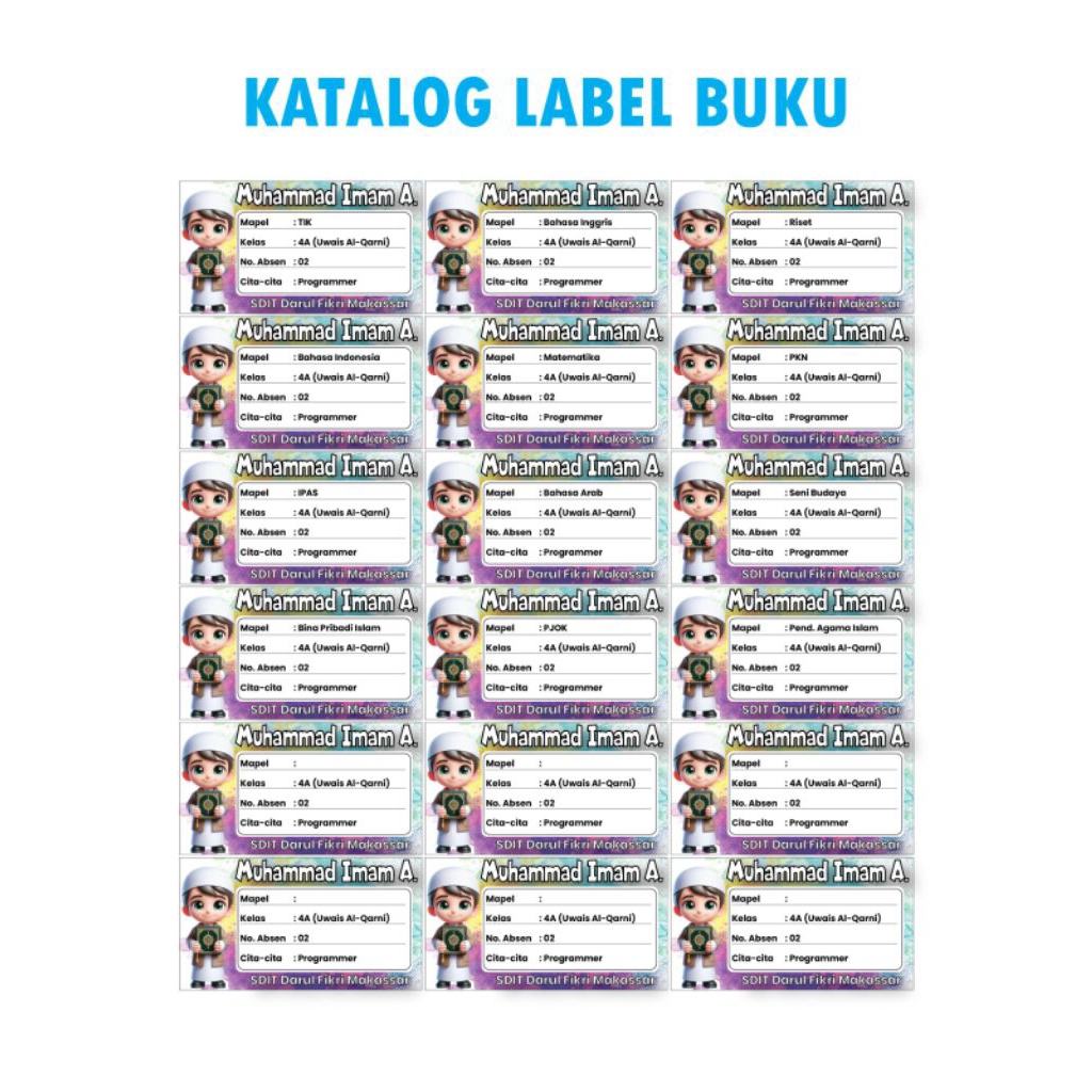 

Label buku custom Nama