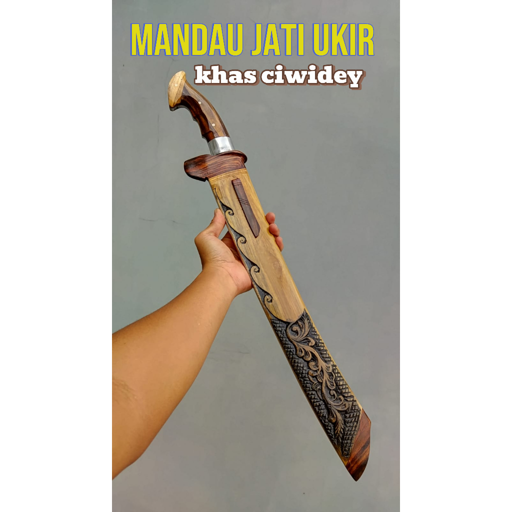 Golok Mandau Jati Ukir Khas Ciwidey Bahan Baja PER Asli