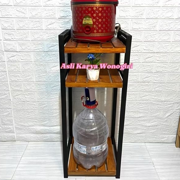 Rak Dispenser dan Mejikom 3 Tingkat Meja Galon Pompa VERNIS Rak kombinasi Rak Dispenser Serbaguna