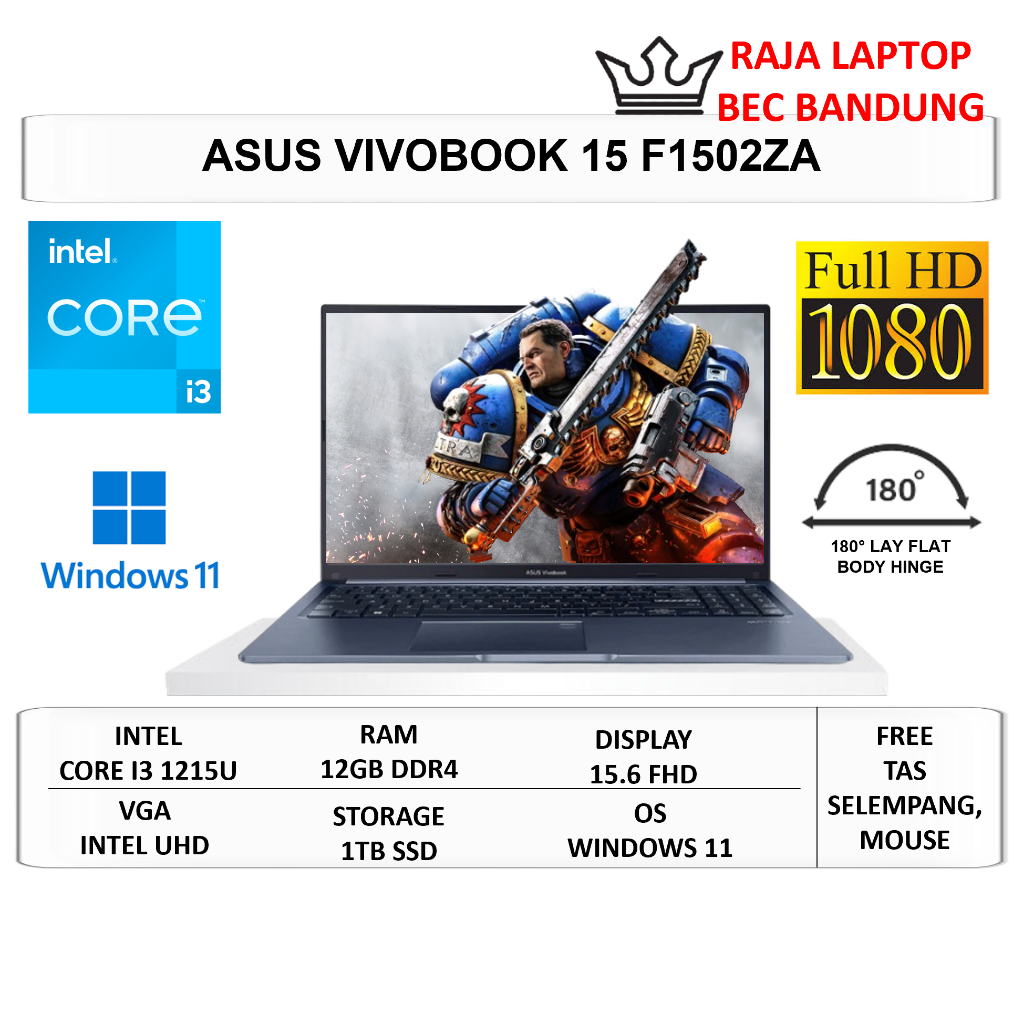 Laptop Asus Vivobook 15 F1502ZA Intel i3 Gen 12 12GB 1TB SSD 15" FHD Windows 11 Home