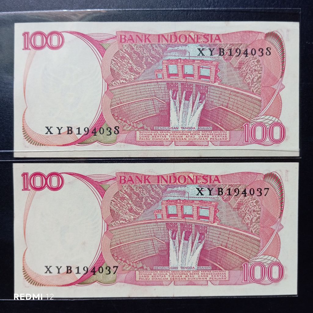paket 2 lembar seri x uang kertas 100 rupiah goura 1984 baru gres asli