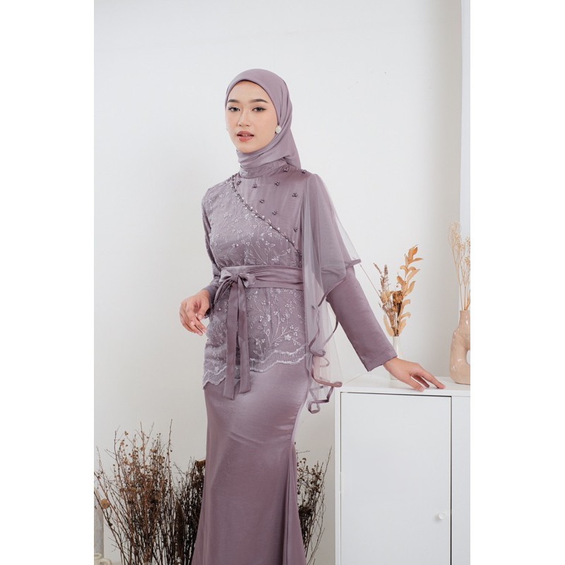 TERMURAH - Dress Affia Matt Satin Brokat Lengan Terompet Tulle Kondangan Bridesmaid Lamaran Kekinian