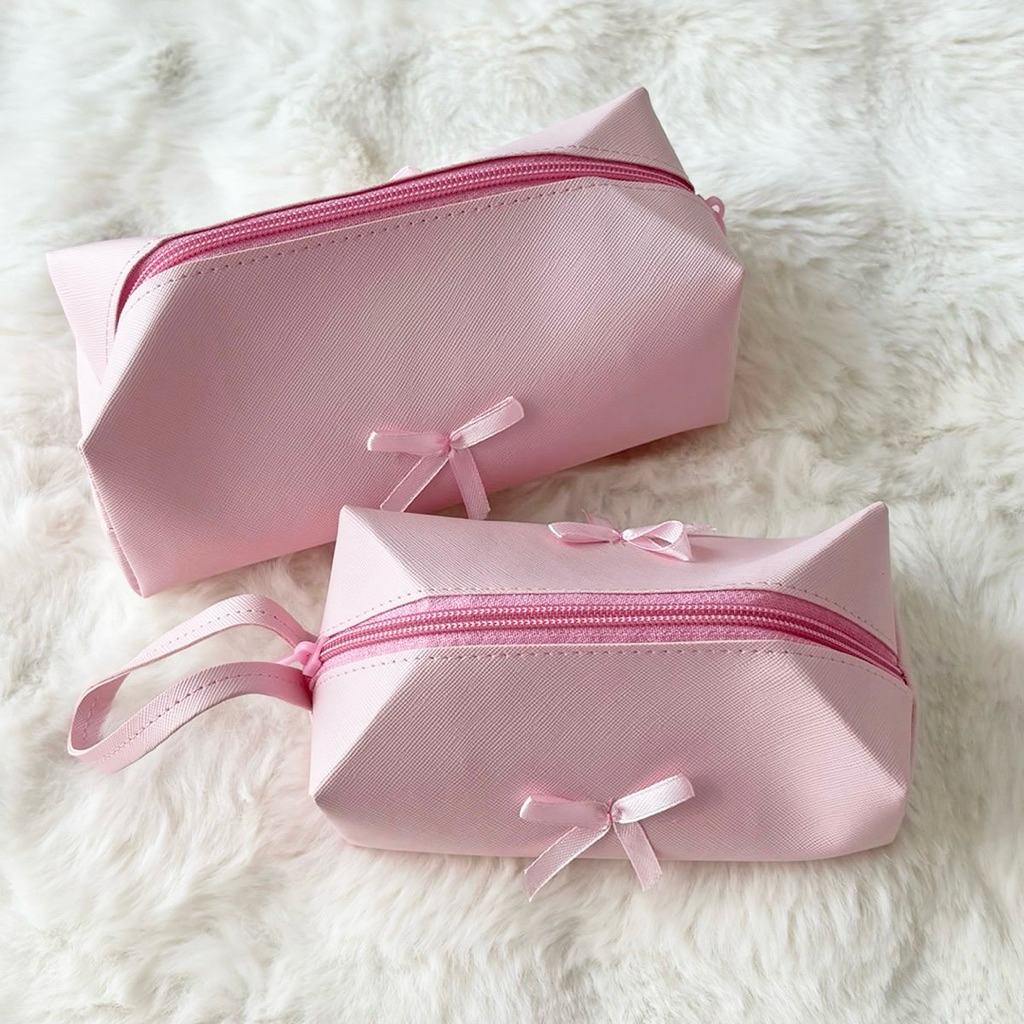 Mocorie - Clementine Boxy Pouch / Coquette Ribbon Boxy Pouch / Pink Ribbon Makeup Pouch / Coquette P