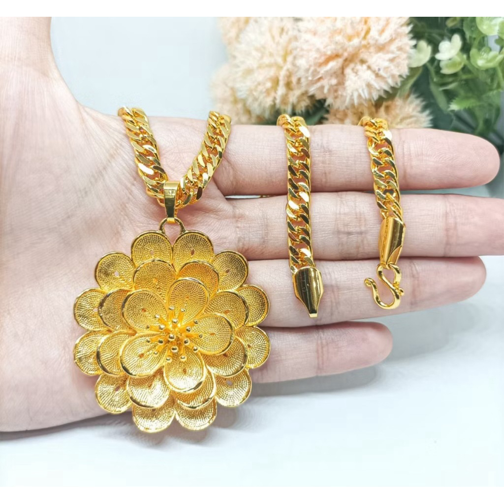 Kalung wanita mewah motif kalung rante liontin kembang bunga besar berbahan titanium asli anti karat