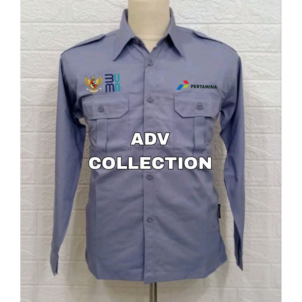 Kemeja Pertamina Kemeja BUMN Pertamina Abu-abu PDH Lengan Panjang Pria
