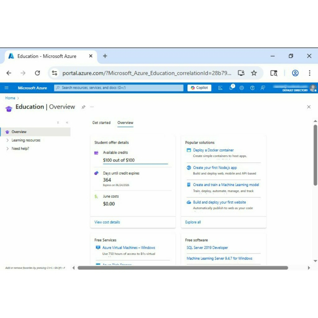 Azure Student $100 + Free Trial 12 Month (Bisa Diperpanjang Tiap Tahun)