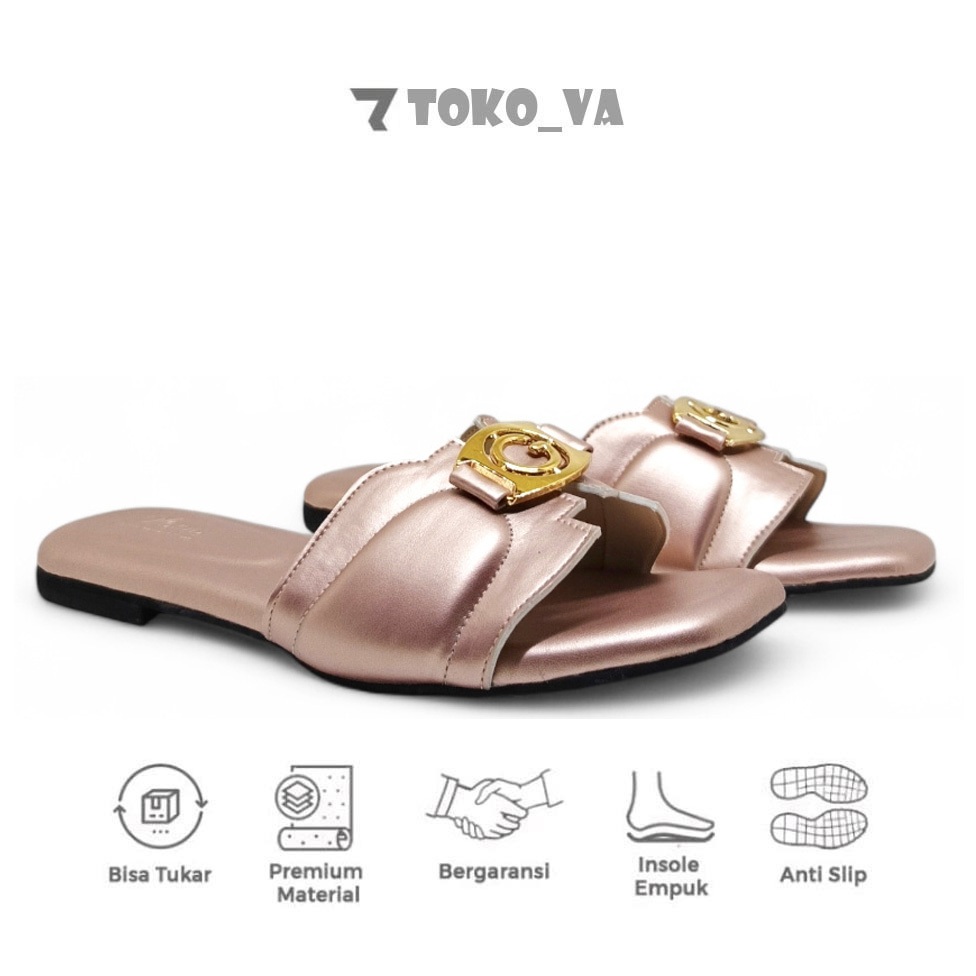 FLAT - Big Size 40 41 42 44 45 / Sandal Casual Wanita Flat Ukuran Super Jumbo Besar - AL134