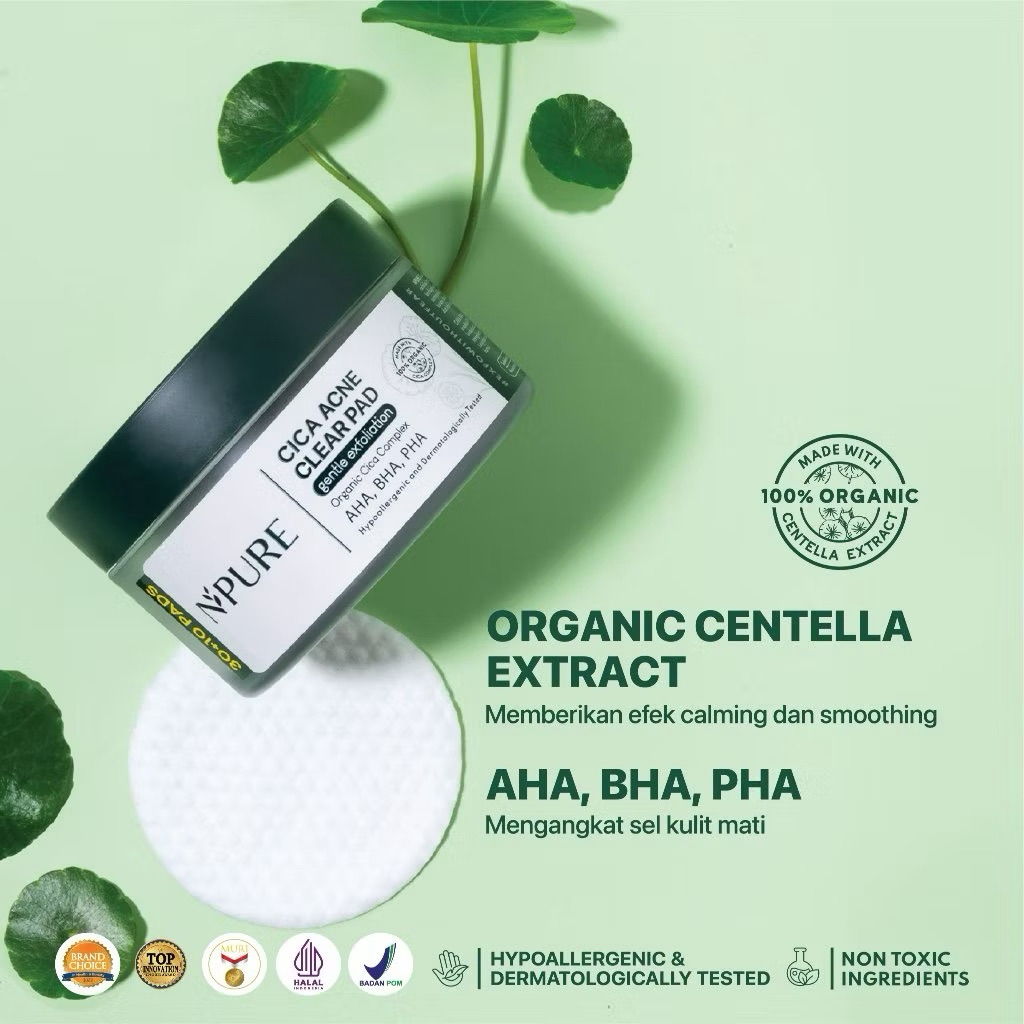 NPURE Acne Clear Pad Cica / Kapas Eksfoliasi Kulit Jerawat / Acne Exfoliating Pad (40 pads) Acid Ext