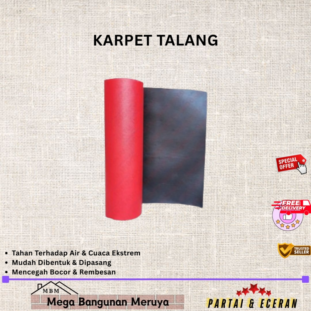 Karpet Talang Air Merah  50cm/90cm/110m Tebal Anti Bocor Alas Atap Rumah | ROLL