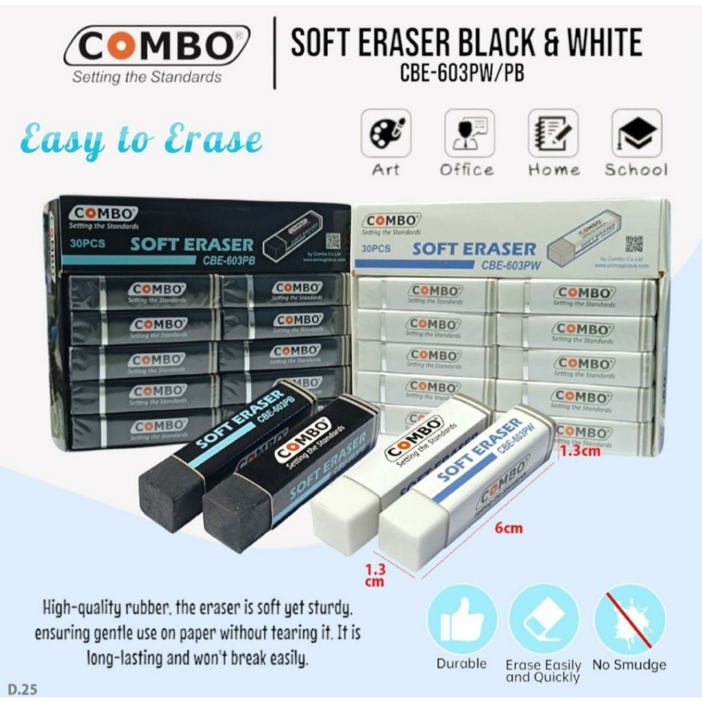 

[ BOX / 30 PCS ] ERASER PENGHAPUS STIP COMBO SOFT CBE-603