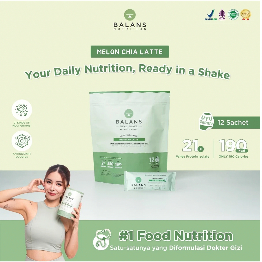 

BALANS Meal Shake UYU Series | Melon Chia Latte | Susu Protein & Tinggi Kalsium Rendah Kalori | 12s