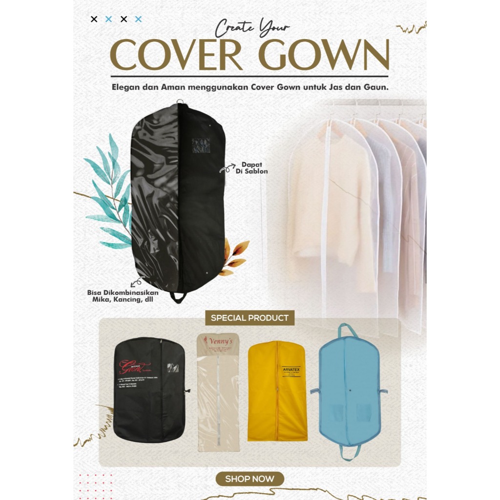 Cover Gown Pengantin Custom Logo Cover Gown Dress Cover Gaun Panjang