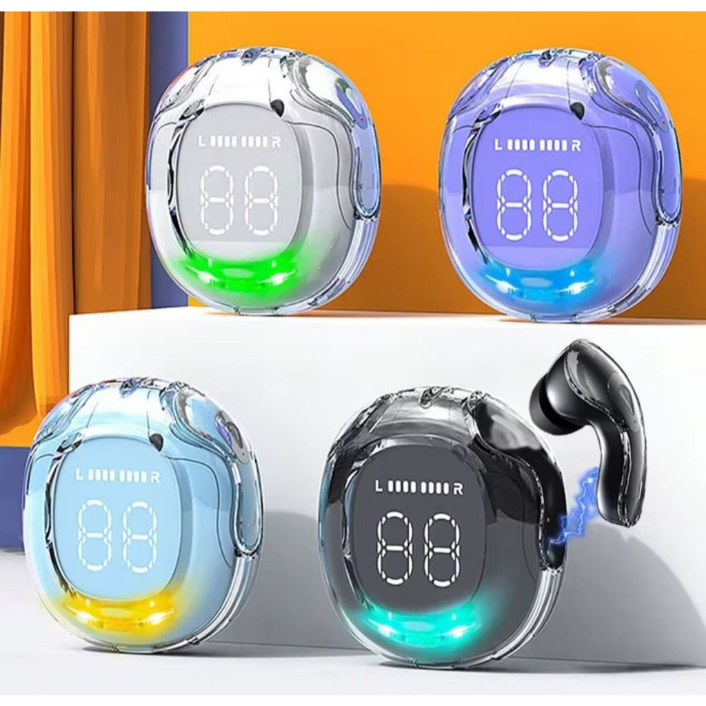 TWS Bluetooth Earphone AIR40 LED Display Case Transparan Headset Wireless Touch Control Gaming Musik