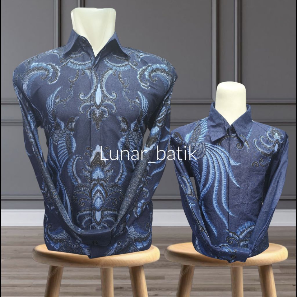 Batik Couple Ayah Dan Anak Katun Solo Premium Warna Navy Lengan Panjang Batik Ayah Batik Anak