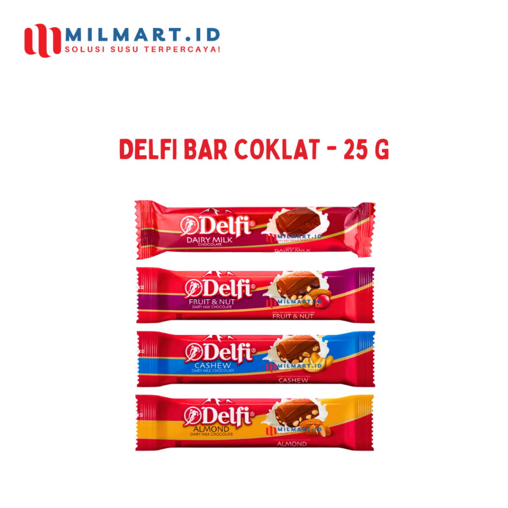 

DELFI BAR DEFI CHOCOLATE 25G ALMOND/CASHEW/FRUIT & NUT/DAIRY MILK COKLAT