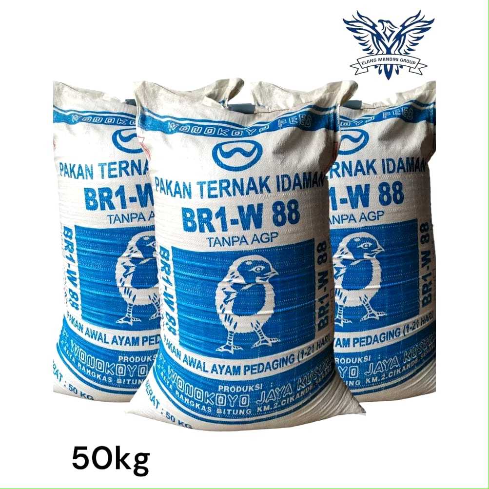 Karungan 50Kg BR1-W 88 Pakan Awal Ayam Pedaging 1-21 Hari BR1 w 88 Tanpa AGP Wonokoyo