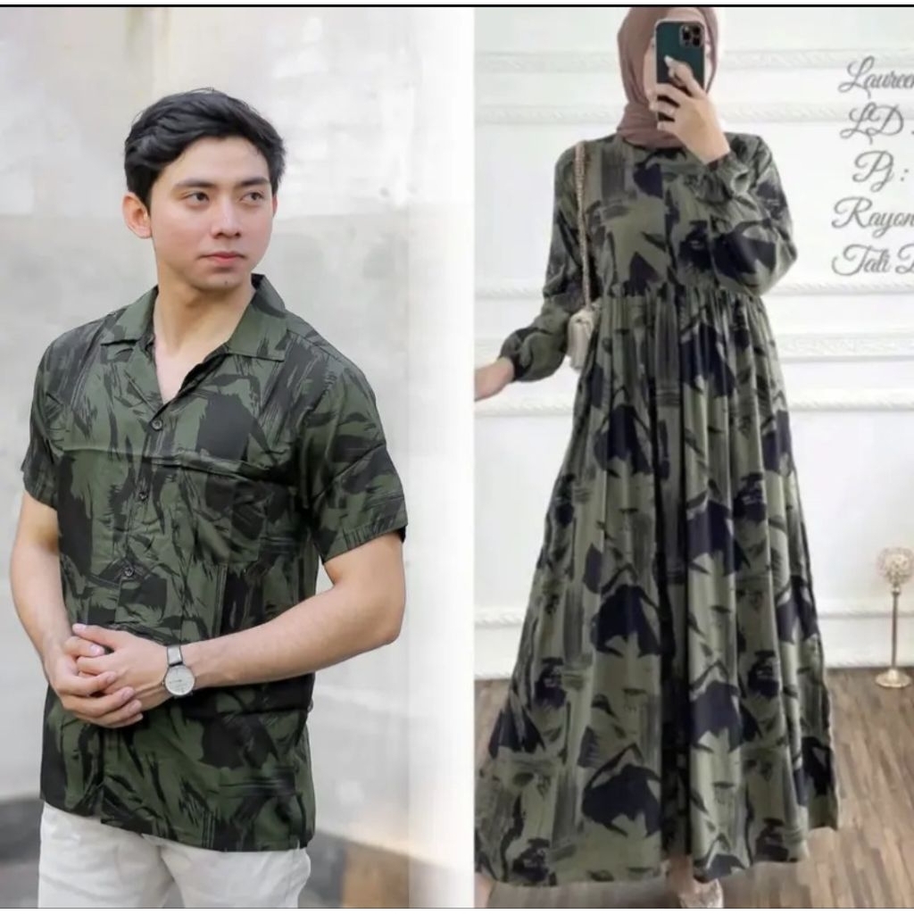 KEMEJA COUPLE GAMIS RAYON MOTIF - Kemeja Couple Unisex Motif Rayon Viscose