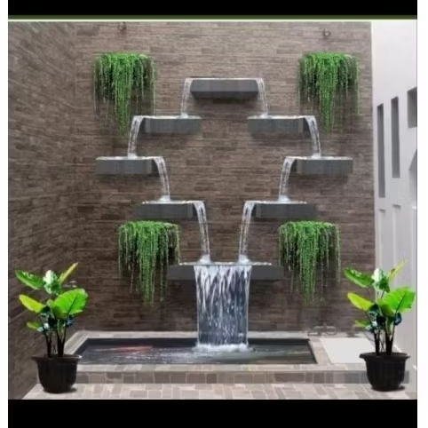 KOLAM IKAN KOI MINIMALIS MODEL AIR MANCUR BATU ALAM ASLI ANDESIT