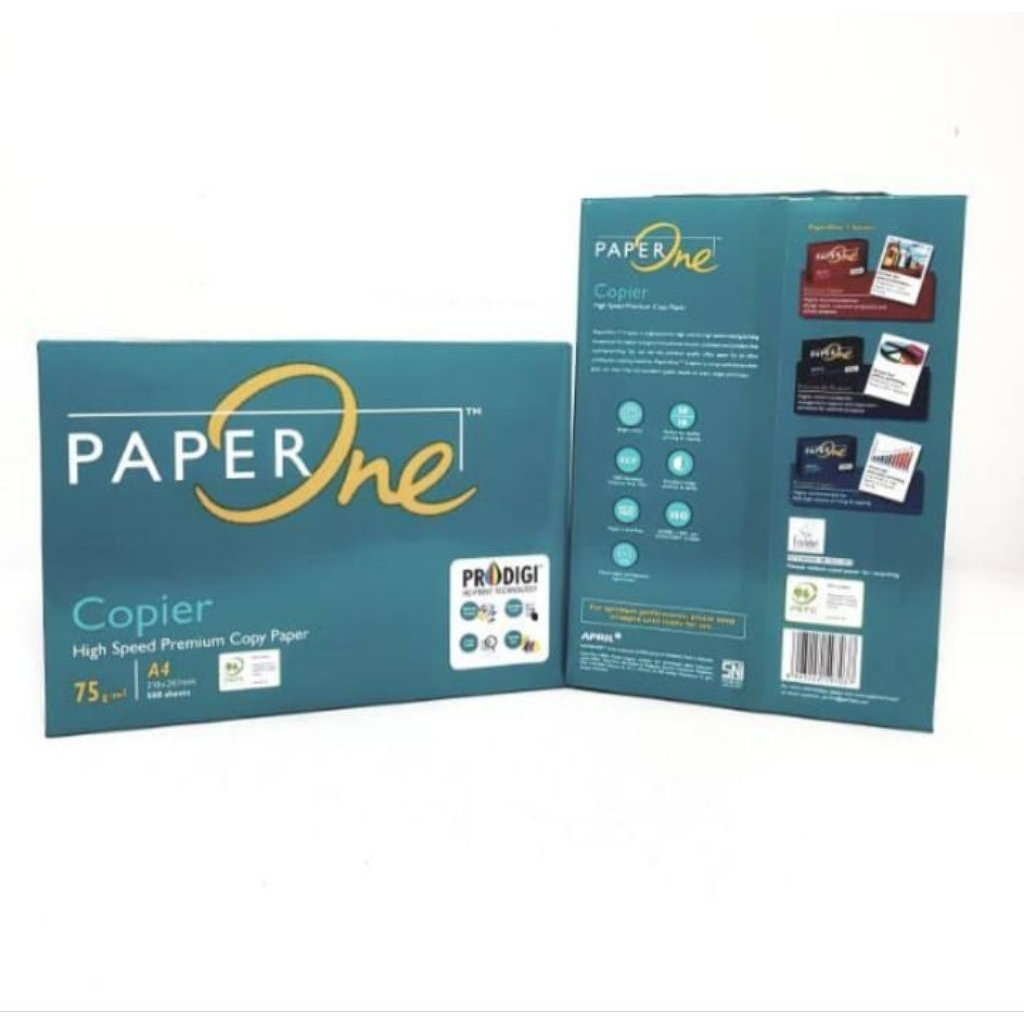 

Kertas Hvs ukuran A4 (210 x 297 mm) 75 Gram / 80 Gram / 100 Gram Paper One - Rim isi 500 Sheets.
