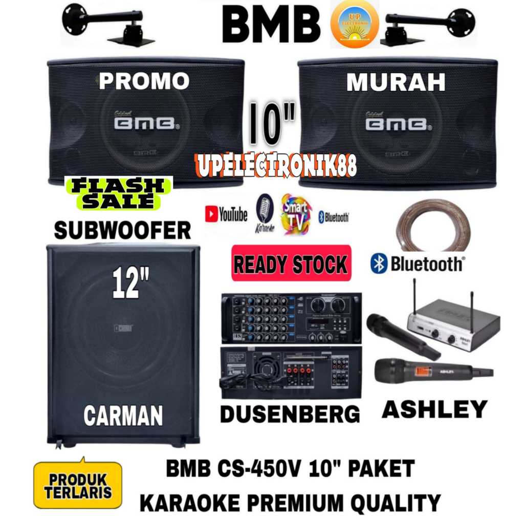 Paket Karaoke Speaker Pasif 10 Inch BMB CS450V+Subwoofer Crimson 12 Inch+Amplifier Dusenberg+1 Set M