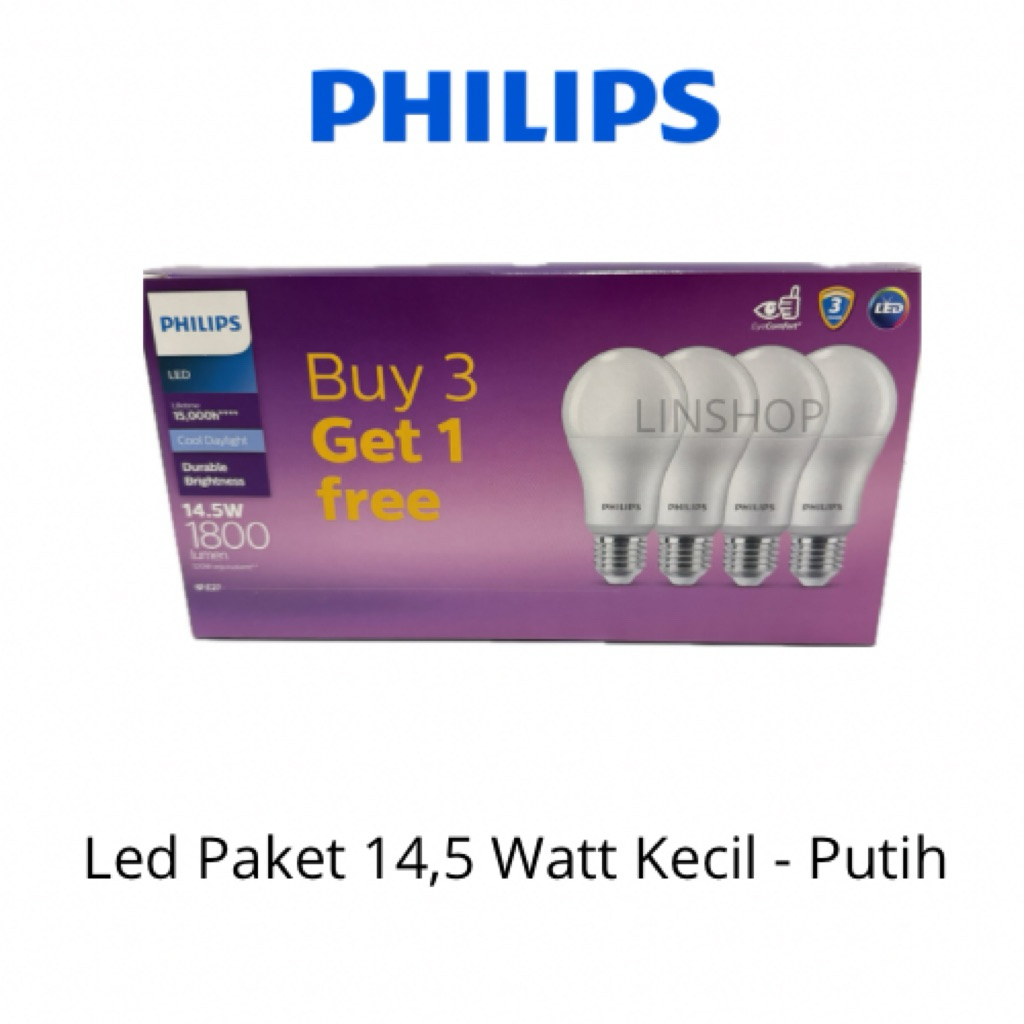 Philips Lampu Led Bulb Multipack 14.5W / Led Paket Philips 14.5 Watt 14,5W Putih 14,5 Watt Tbk