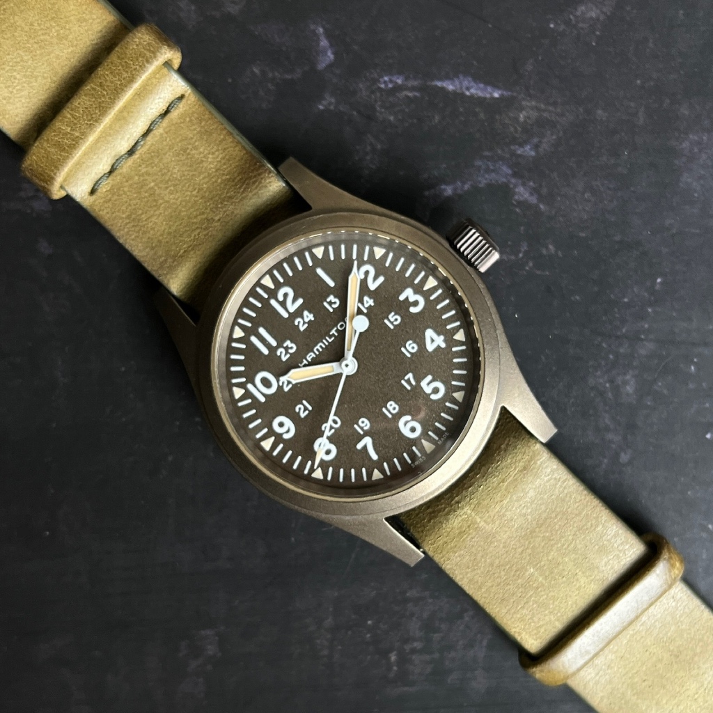 HAMILTON Khaki Field Mechanical 38 Original Swiss Made Watch Black White Leather Nato H69439931 H694