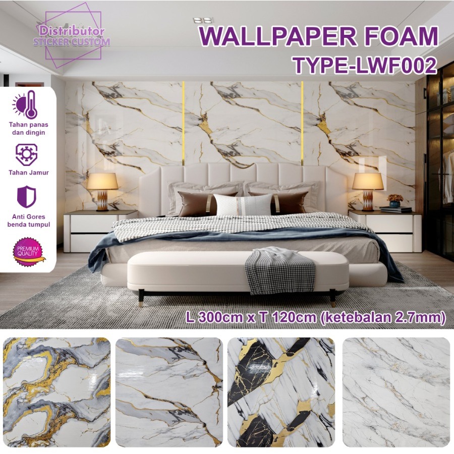 Wallpaper Sticker Marble Foam | Sticker Foam Dinding | Stiker Dinding Motif Marble | Wallpaper Roll 